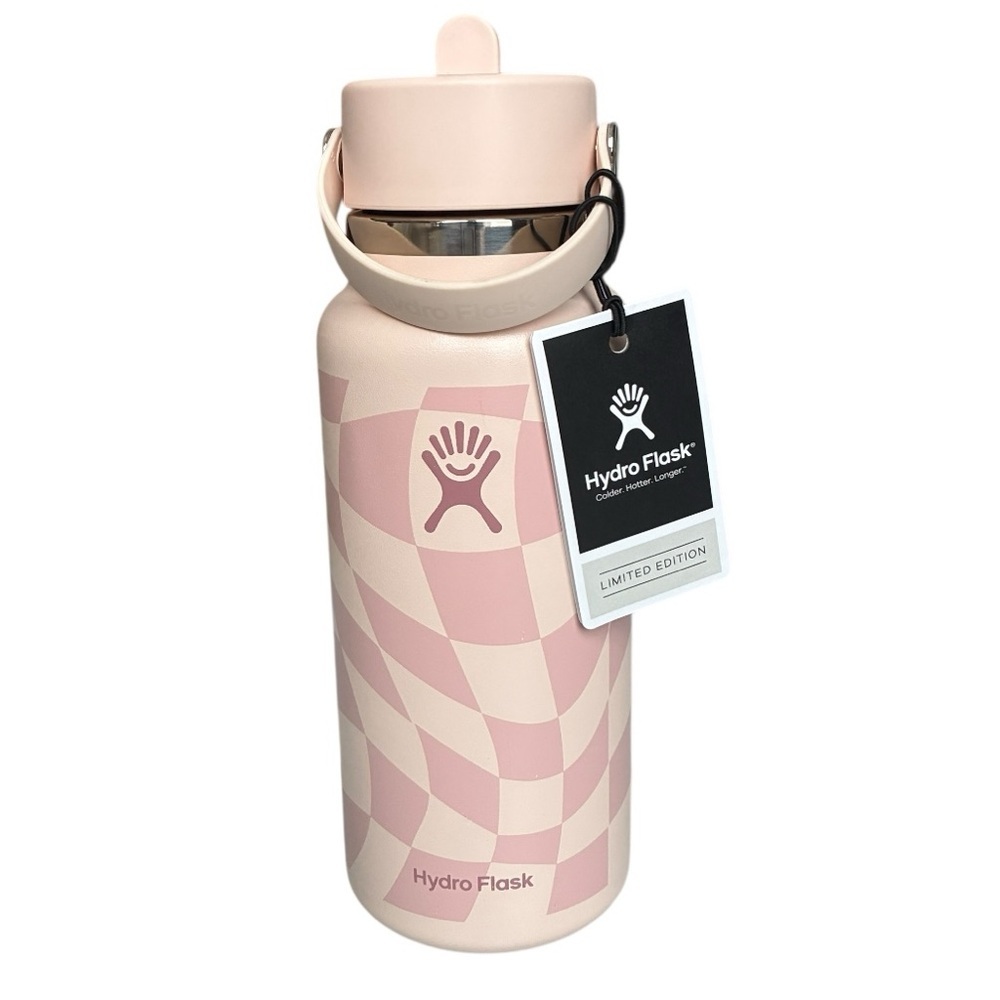 Hydro Flask Checkered Ecru 32 Ounce Wide Flex Straw Cap